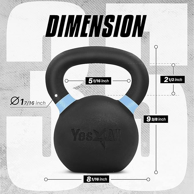Yes4All Kettlebell, Heavy Duty Powder Coated Cast Iron Kettlebells, Non-Slip Handle & Flat Bottom for Conditioning, Strength Training & Full Body Exercises at Home Gym - Single & Pair