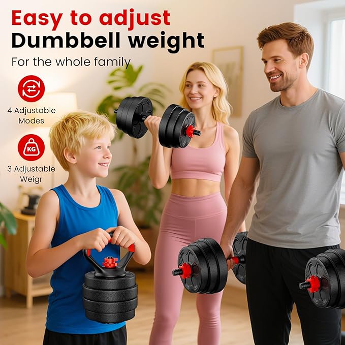 Adjustable Dumbbell Set, 20/33/45/70/90lbs Free Weight Set with Connector, 4 in1 Dumbbells Set Used as Barbell, Kettlebells, Push up Stand, Weight Set for Home Gym Suitable Men/Women