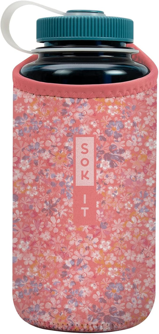 Sok It BotlSok Water Bottle Sleeve Insulated Neoprene Cover (Blushing Blooms, Fits 32oz Nalgene)