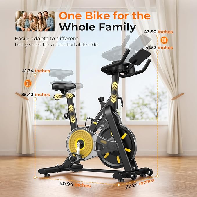 OWLSKY Exercise Bike with APP, Magnetic Resistance Indoor Cycling Bike, 300 lbs Capacity Quiet Stationary Bike for Home Gym Cardio Workout, Adjustable Seat & Tablet Holder