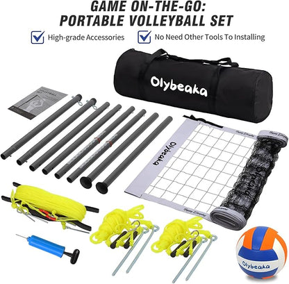 Outdoor Portable Volleyball Net Set for Backyard Beach with Adjustable Heavy Duty Poles, Durable Net, PU Volleyball & Pump, Carry Bag