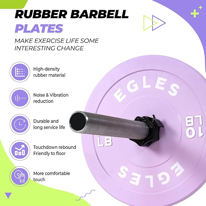 EGLES Vibrant Colorful Olympic Weight Plates, Rubber Barbell Plates, 2-inch Standard Virgin Rubber Bumper Plate 10 15 25 35 45LB for Home Gym Weightlifting, Strength Training, Fit Workouts