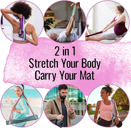 TECEUM Yoga Strap & Mat Strap – 2 IN 1 – Cotton – 6 ft 8 ft 10 ft (30+ colors) – Adjustable Non-Slip Belt for Yoga, Pilates, Stretching, Physical Therapy, Fitness & Home Workout – For Carrying Mats