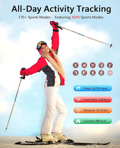 Smart Bracelet for Women, Wearable Health Activity Fitness Trackers, 24/7 Continuous Heart Rate/Blood Pressure/HRV/Stress Monitor, 24H Sleep Tracker, 170+ Sports Modes Smart Band with Free APP 2 Bands