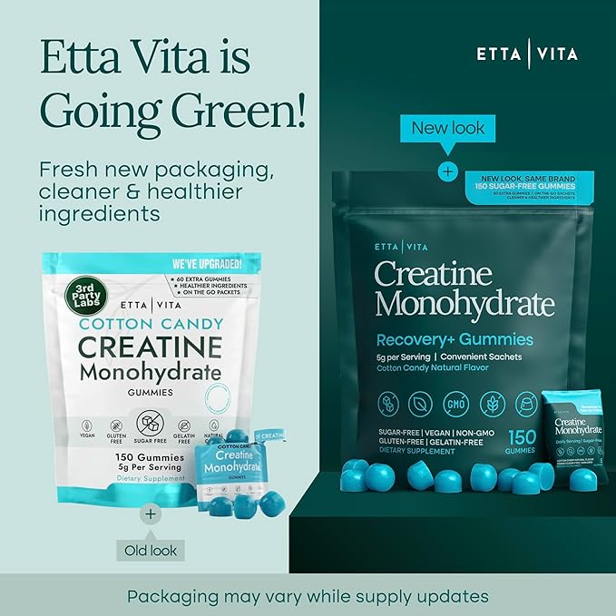 Sugar-Free Creatine Monohydrate Gummies (5g Per Packet) - Potent Creatine Gummies for Men & Women, Supplement for Muscle Support, Cellular Energy, Cognitive Function - Non-GMO, Gluten-Free, Vegan