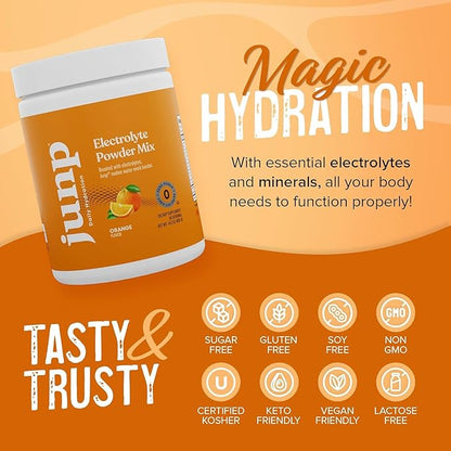 JUNP Electrolytes Powder No Sugar No Carbs, Sweet Tangy Citrus Orange Keto Electrolyte Drink Mix, Potassium & Salt Hydration Powder Electrolytes Zero Calorie Sugar Free Electrolyte Powder, 90 Servings