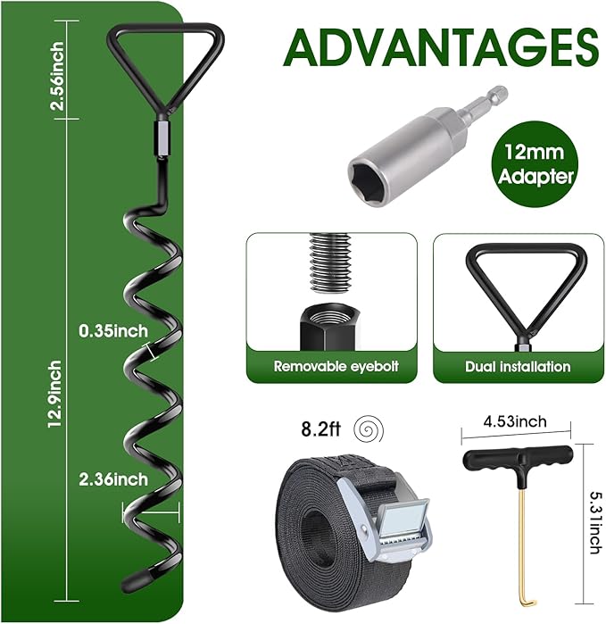 Trampoline Stakes Heavy Duty Trampoline Anchors Kit, Spiral Screw In Ground Anchors with Straps, Earth Anchors Earth Anchors Swing Set Anchors for Trampoline