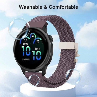 Braided Bands Compatible with Garmin Vivoactive 6/5/3/Venu 2 Plus/Forerunner 165/55/645/245 Music, 20mm Parachute Buckle Soft Stretchy Nylon Band for Garmin Venu/Sq/Sq 2/Vivomove HR Men Women