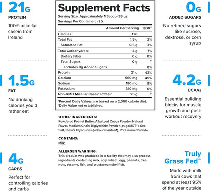 LEGION Casein+ Casein Protein Powder (Chocolate Peanut Butter) - Slow-Release Micellar Protein Powder - Non-GMO, Gluten-Free & Naturally Sweetened Powder from Grass-Fed Cows (25 Servings)
