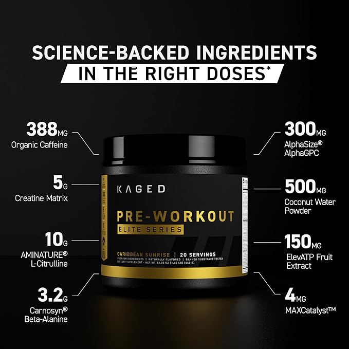 Kaged Pre Workout Elite Powder | Cherry Limeade | Pre-Workout with Creatine, Beta Alanine, L-Citrulline, BCAAs | 388 mg Organic Caffeine | Pre Supplements for Men & Women | 20 Servings