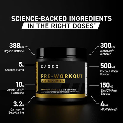 Kaged Pre Workout Elite Powder | Cherry Limeade | Pre-Workout with Creatine, Beta Alanine, L-Citrulline, BCAAs | 388 mg Organic Caffeine | Pre Supplements for Men & Women | 20 Servings