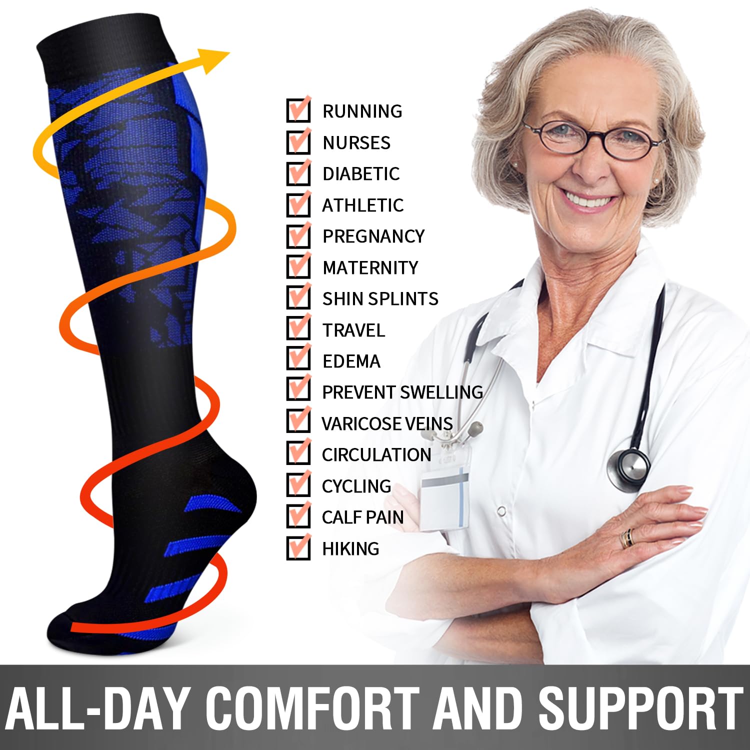 Bluemaple 6 Pack Copper Compression Socks for Women and Men Circulation-Best Support for Medical