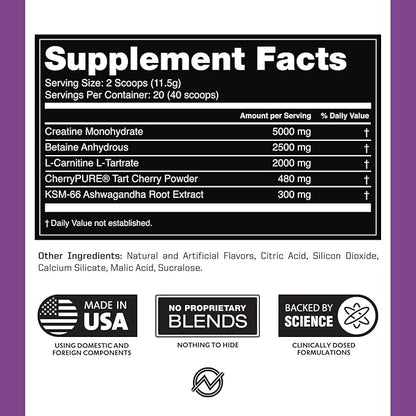Outwork Nutrition Post Workout Recovery Powder - Creatine Monohydrate, KSM-66 Ashwagandha & Tart Cherry - Speeds Recovery, Eases Soreness - Creatine Powder for Men & Women, Gummy Bear Burst, 230 Gr