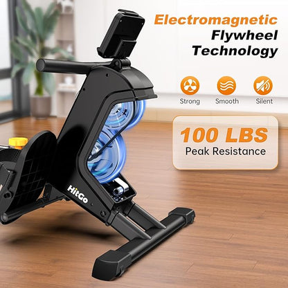 Magnetic Rowing Machine for Home Use, Foldable Rower with 32 Levels of Silent Resistance, LED Light Effects, Compact Dual Slide Rail, Max 350lb Capacity, Bluetooth & App Compatible
