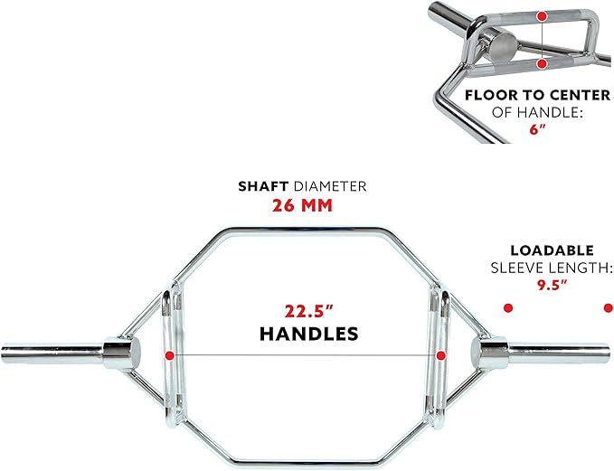 Sunny Health & Fitness Strength Training Olympic Hex Bar Barbell, High Load Capacity, Swivel Handles, Safety Clips, Knurled Handles for Deadlifts, Shoulder Presses, Shrugs, Back Rows, Weightlifting