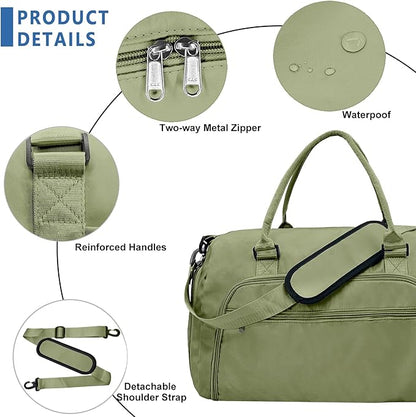 woogwin Small Gym Bag for Men & Women with Shoes & Wet Compartment Waterproof Duffle Bag for Travel Sports Workout Overnight Weekender(17.7'',Army Green)