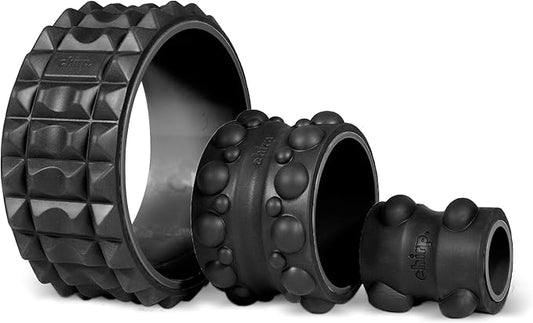 Chirp Wheel XR 3-Pack - 10??Acupressure, 6??Knot-Kneading Thumb, 4??Neck & Headache Relief, High Density Foam Massage Roller Set for Deep Tissue Back Roller & Muscle Therapy, Supports 500lbs, Black