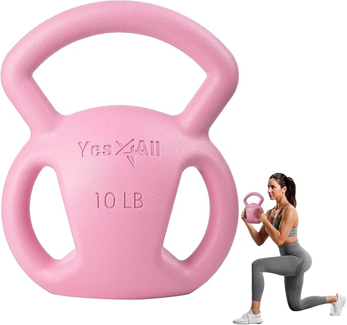 Yes4All Kettlebell, Strength Training Kettlebells for Women, Wide Multi-grip Textured Handle for Home Gym Exercises & Full Body Workout, Single 5–25 lb & Set of 10-15 lb