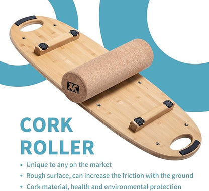 XCMAN Balance Board Surf Trainer with Adjustable Stoppers - 3 Different Distance Options Bamboo Balance Board for Surfing, Snowboarding, Skiing, Skateboarding, Yoga Training