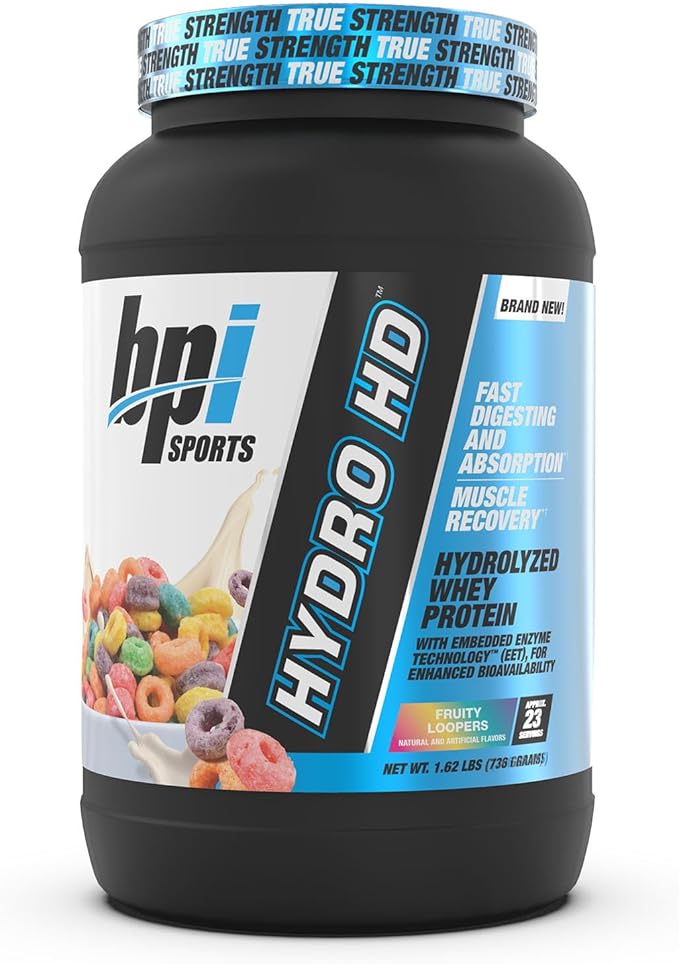 BPI Sports Hydro HD - 100% Hydrolyzed Whey Protein Powder - Muscle Growth, Recovery, 25g of Hydrolyzed Protein, Low Carb, Low Sugar, Fast Absorbing (23 Servings, Fruity Loopers)