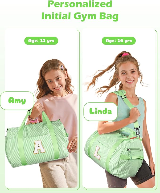 Cool Stuff for Teen, Girl Gym Bag, Kids Monogram Overnight Duffel Bags with Shoe Compartment, Personalized Travel Bag with Makeup Pouch, Gift for 7 8 9 10 11 12 13 Year Old Girls (Letter S)