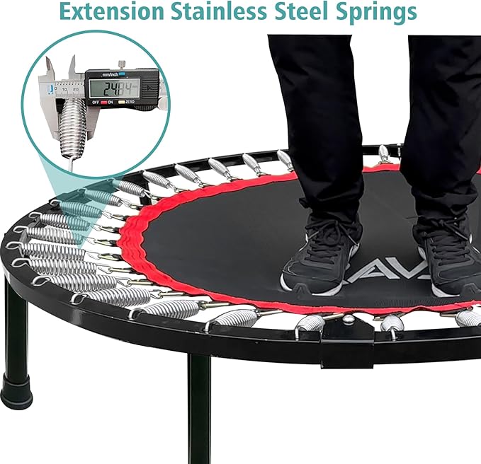 RAVS Mini Trampoline for Kids Adults 40"/48" Foldable Fitness Rebounder Kids Trampoline with 5 Levels Height Adjustable Handle Resistance Bands Indoor Workout