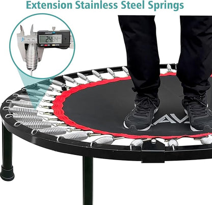 RAVS Mini Trampoline for Kids Adults 40"/48" Foldable Fitness Rebounder Kids Trampoline with 5 Levels Height Adjustable Handle Resistance Bands Indoor Workout