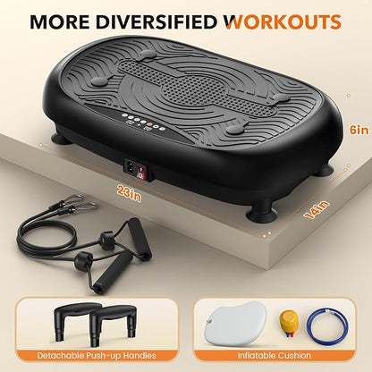 FEIERDUN Assisted Version 2 in 1 Vibration Plate, Whole Body Vibration Plate Exercise Machine for Lymphatic Drainage, with Inflatable Cushion, Push-up Handles, 2 Resistance Bands for Healthy