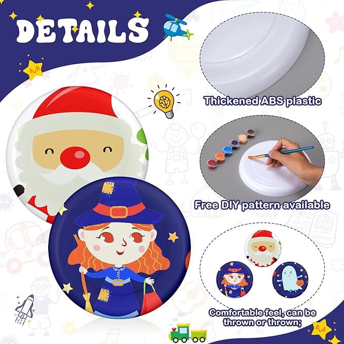 Tenceur 36 Pcs DIY Plastic Flying Disks Bulk 7 Inch Color Your Own White Flying Disc with 10 Paintbrushes and 3 Paints for Party Favors and Crafts Fun Home Activities Games