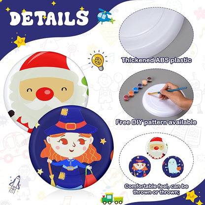 Tenceur 36 Pcs DIY Plastic Flying Disks Bulk 7 Inch Color Your Own White Flying Disc with 10 Paintbrushes and 3 Paints for Party Favors and Crafts Fun Home Activities Games