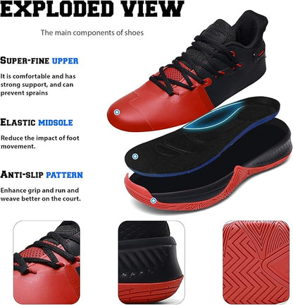 ASHION Mens Basketball Shoes Lightweight Breathable Sneakers Anti Slip Sports Shoes for Running Walking Mid Top Sneakers