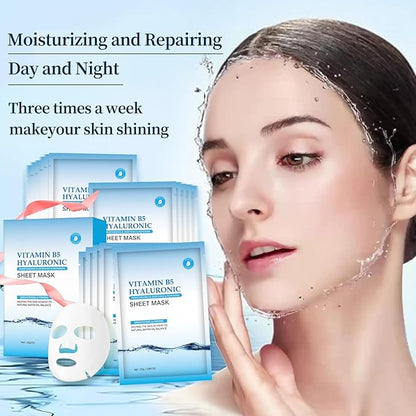 Moisturizing Face Mask Hydrating Face Mask Skin Care Facial Masks Sheets Hyaluronic Acid Sheet Pack With Vitamin B5 Sheet Masks for Women Face Masks Beauty Sheet Masks Hydration 10 Packs