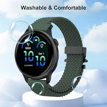 Braided Bands Compatible with Garmin Vivoactive 6/5/3/Venu 2 Plus/Forerunner 165/55/645/245 Music, 20mm Parachute Buckle Soft Stretchy Nylon Band for Garmin Venu/Sq/Sq 2/Vivomove HR Men Women