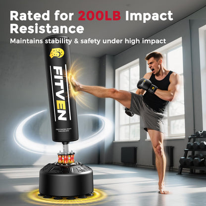FITVEN Freestanding Punching Bag 70''-190lbs with Boxing Gloves Heavy Boxing Bag with Suction Cup