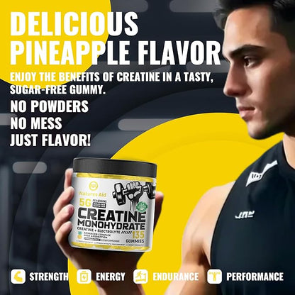 Creatine Monohydrate Gummies (5g) – Pre-Workout Energy & Muscle Growth Support for Men & Women | Orange Electrolyte Gummies (135 Count)