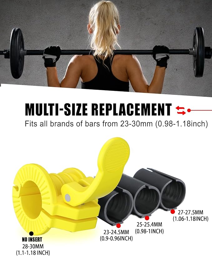 Barbell Clips 1 Inch Quick Release Weight Clamps 0.9-1.18inch Multi-Size Adjustable Olympic Clamps for Bars