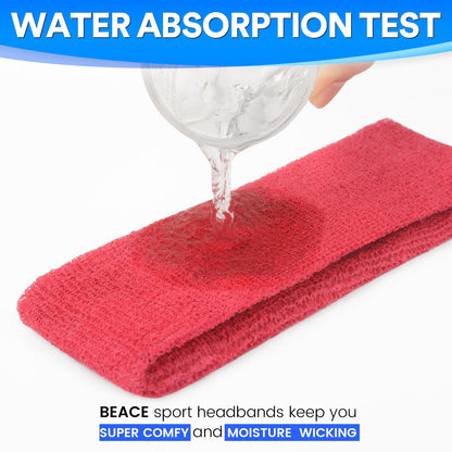 BEACE Sweatbands Sports Headband for Men & Women - Moisture Wicking Athletic Cotton Terry Cloth