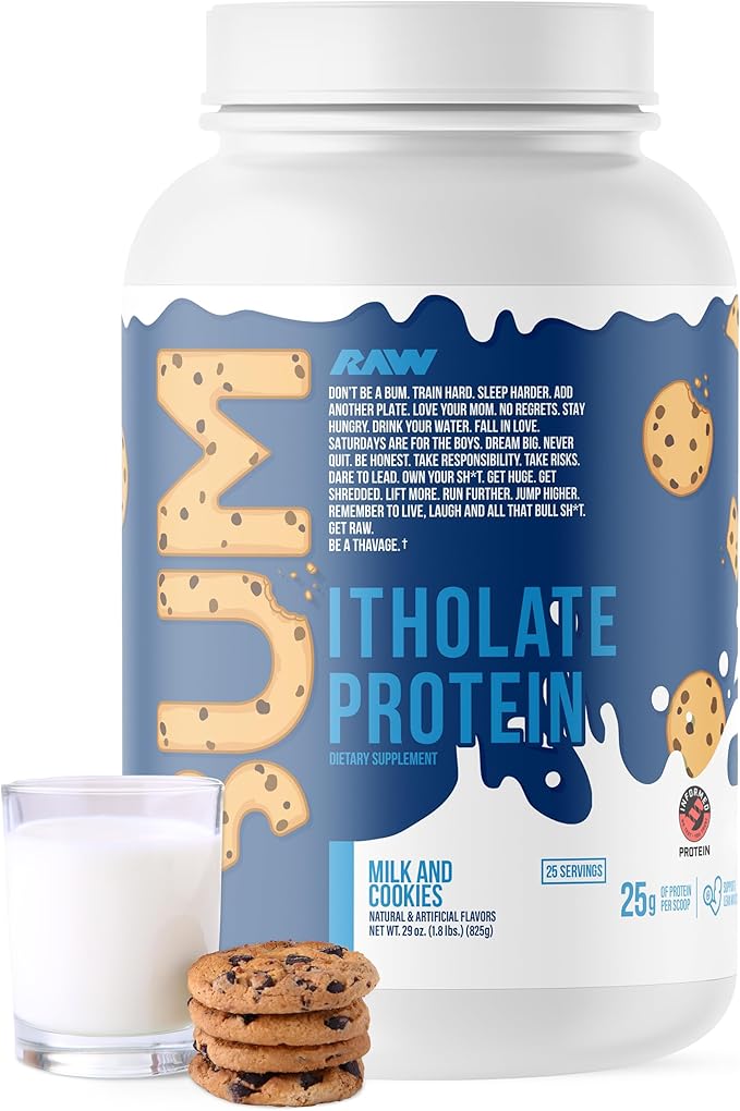 RAW Whey Isolate Protein Powder, Milk & Cookie (CBUM Itholate) - 100% Grass-Fed Sports Nutrition Powder for Muscle Growth & Recovery - Low-Fat, Low Carb, Naturally Flavored - 25 Servings