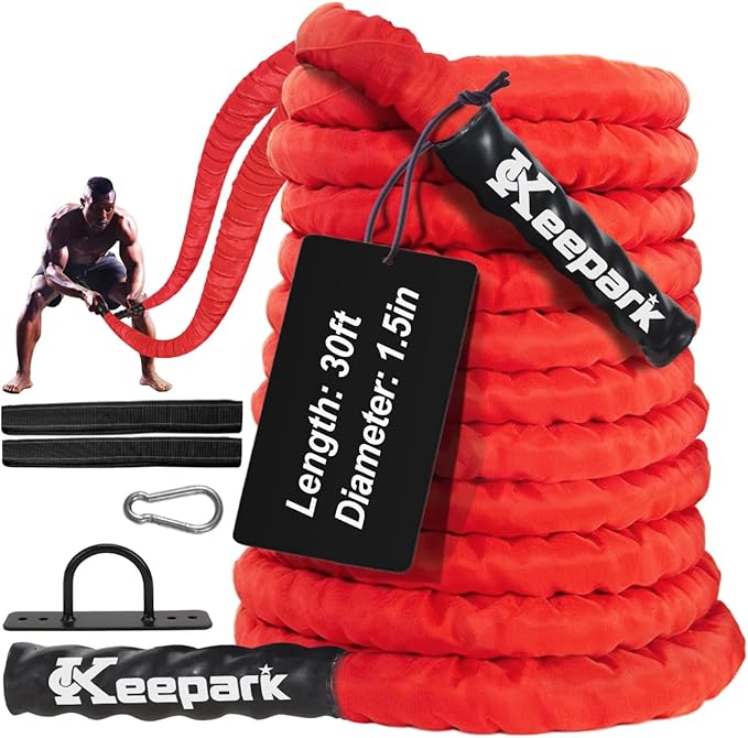 Battle Ropes for Home Gym, Exercise Rope 1.26/1.5inch, 30 40FT Heavy Battle Rope Weighted Battle Rope Training Heavy Rope for Workout Exercise