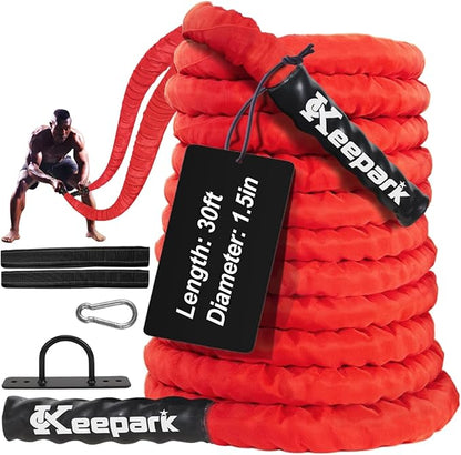 Battle Ropes for Home Gym, Exercise Rope 1.26/1.5inch, 30 40FT Heavy Battle Rope Weighted Battle Rope Training Heavy Rope for Workout Exercise