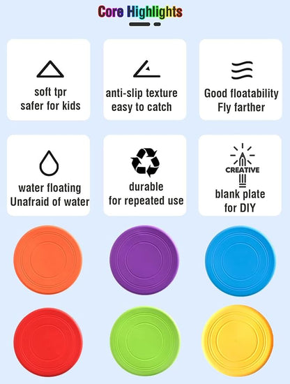 7'' Kids Outdoor Game Flying Discs 12 Pack Party Favors School Teaching Early Education Sports Safe Soft for Toddler Kindergarten Children Colorful DIY Drawing Plate
