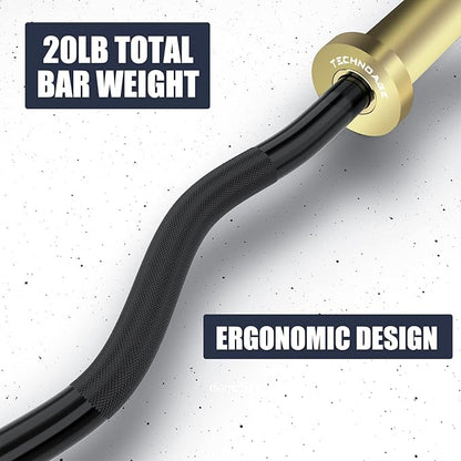 TECHNOAGE Olympic EZ Curl Bar, 47" Curl Bar(350/500LBS Capacity) 20LB, Solid Steel, Chrome Finish Barbell with Copper Sleeve and Bearing for 2-inch Plates, for Weight Lifting,Hip Thrusts,Squat,Biceps-Home Gym Weight Bar