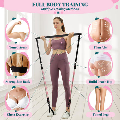 Pilates Bar Kit with Resistance Bands, Multifunctional Yoga Pilates Kit