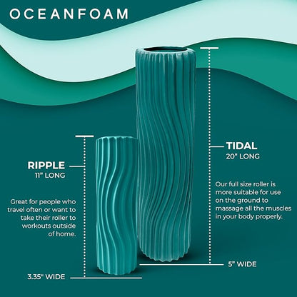 Oceanfoam Tidal Roller - Jade - Muscle Massage Foam Roller for Back Pain & Stretching - Firm and Ergonomic Wide Wave Textured - Yoga, Athletics, & Wellness - Full Size, 20" x 5"