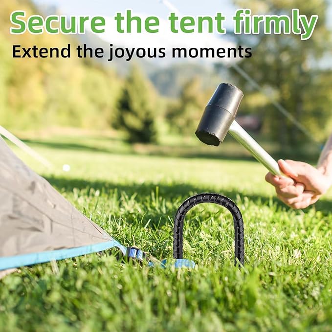 Black Trampoline Stakes Anchors High Wind 16inx10mm Galvanized U Hook 20pcs Rebar Stakes – Heavy Duty Ground Anchors for Trampoline,Yard & Inflatable,Landscape Metal Stakes for Outdoor Decorations