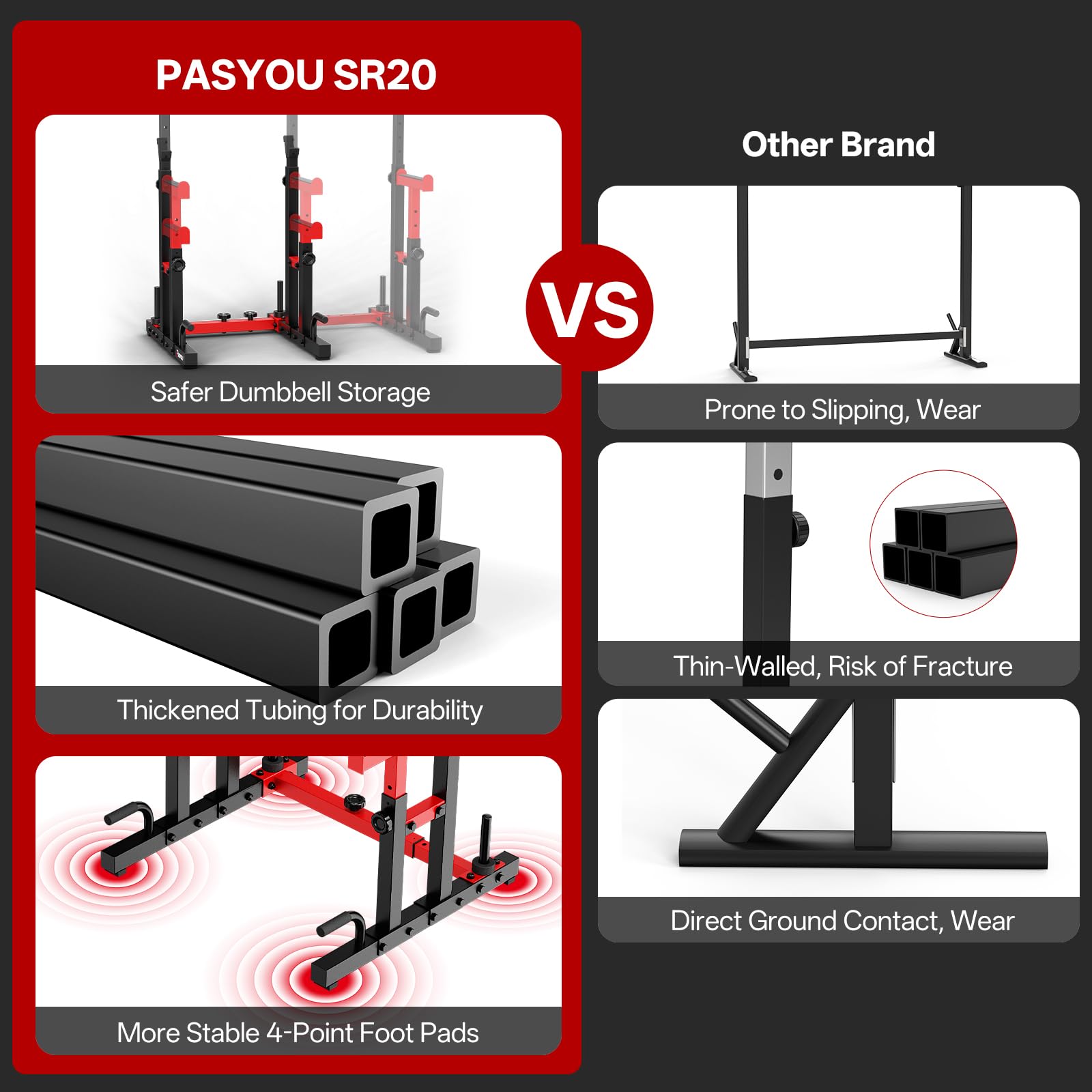PASYOU Adjustable Squat Power Rack for Home Gym, Total 1200 LBS