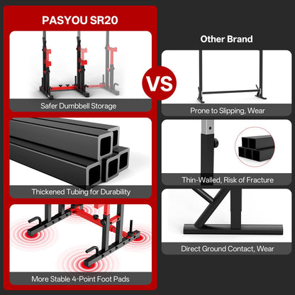 PASYOU Adjustable Squat Power Rack for Home Gym, Total 1200 LBS