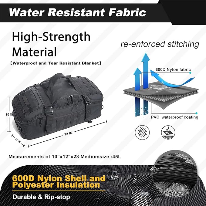 3 In 1 Tactical 45L Military Backpack Travel Duffle Bag for Weekender Gym Workout Deployment