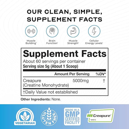 Muscle Feast Creapure Creatine Monohydrate Powder, Vegan Keto Friendly Gluten-Free, Mass Gainer, Muscle Recovery Supplement and Trusted Creatine for Muscle Growth, Creatine Powder, Unflavored, 300g