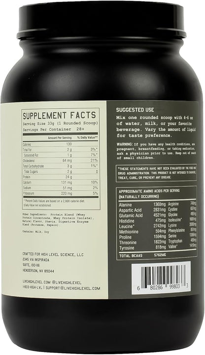 High Level Whey Protein Powder Vanilla Stevia ??Natural Whey Protein, Ultra Filtered, Non-GMO, 24g Protein, Digestive Enzymes, No Artificial Flavors or Colors, Gluten Free, 2 lb Bottle, Made in USA